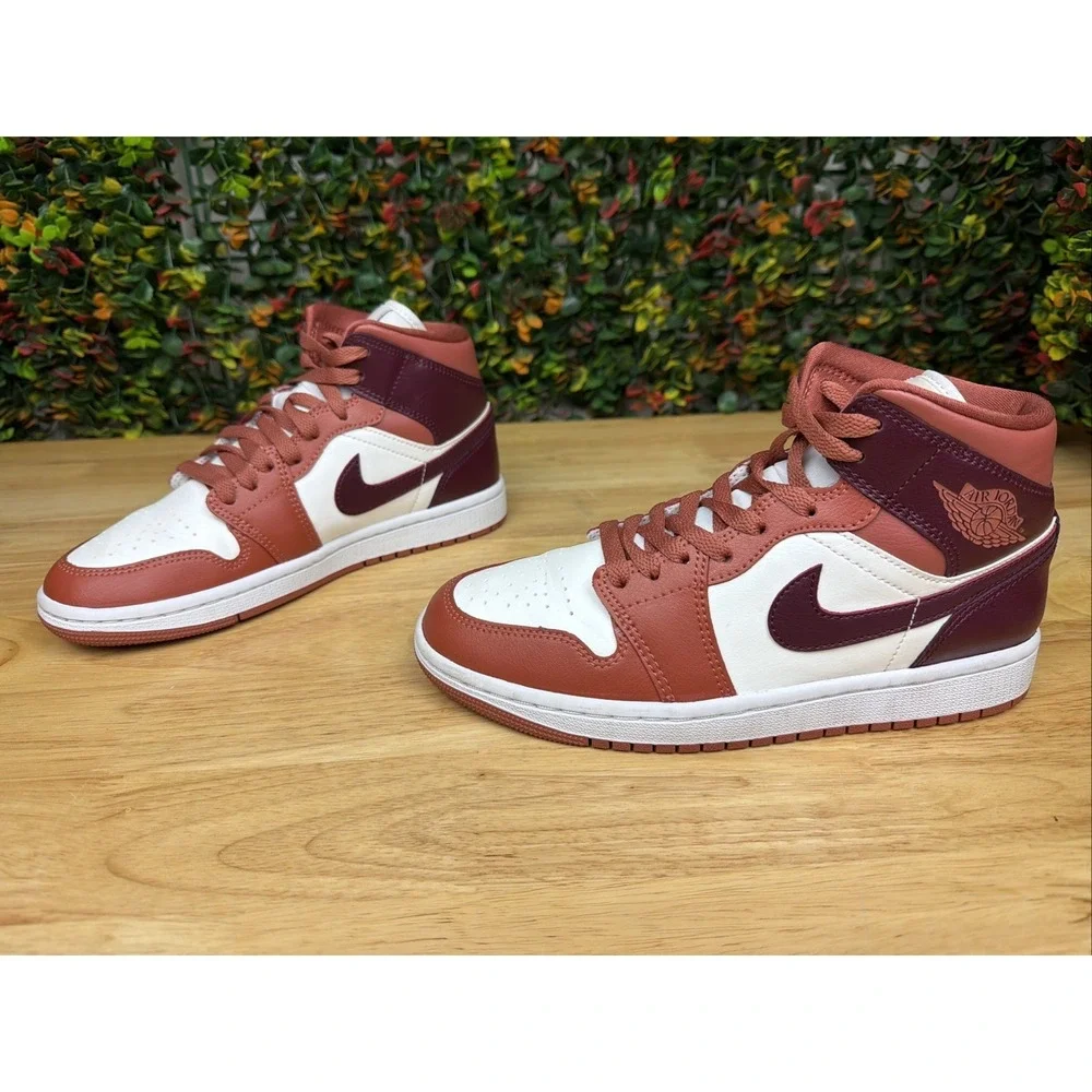 Nike Air Jordan 1 Mid Shoes Sneaker Dusty Peach Night Maroon BQ6472-200 Womens 7